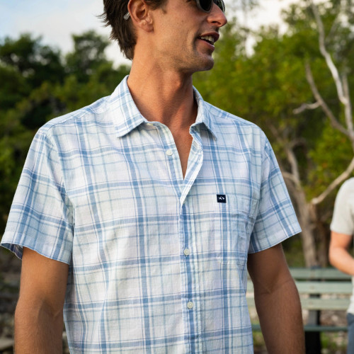 Fish Hippie Rumfront Plaid Short Sleeve Button Down Shirt in Haze | Island Pursuit | Free shipping over $100
