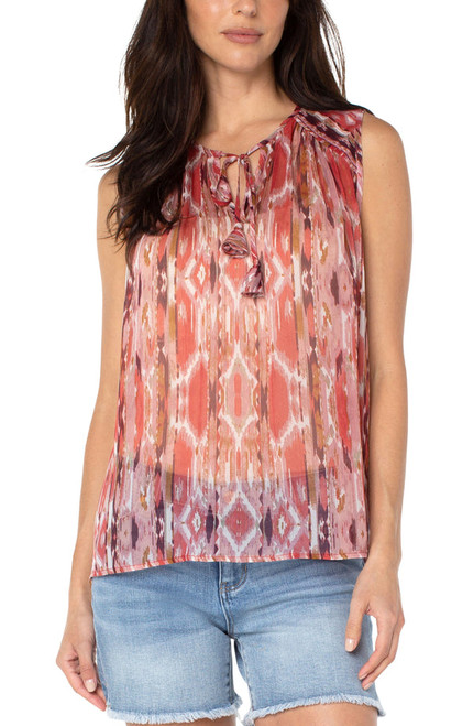 Liverpool Shirred Sleeveless Blouse With Neck Ties | Island Pursuit | Free shipping over $100