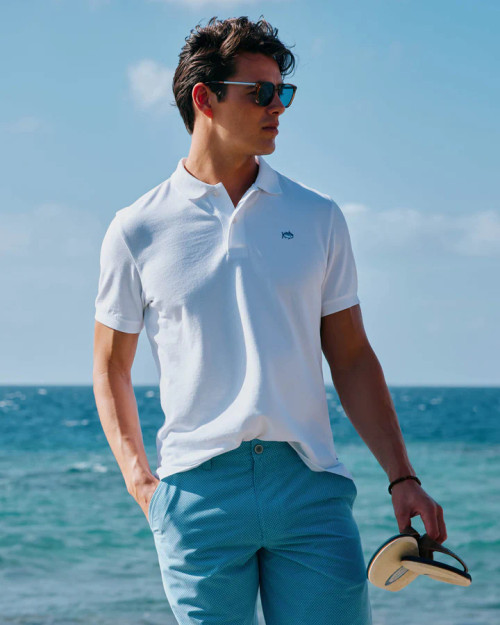 Southern Tide New Organic Cotton Skipjack Polo in White | Island Pursuit | Free shipping over $100