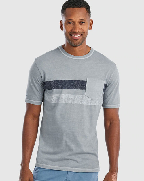 Johnnie-O Fuller Stripe short Sleeve Pocket Tee shirt in Steel 
