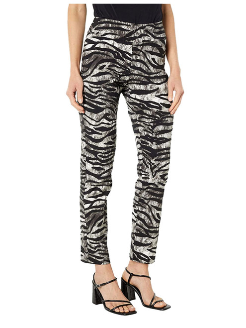 Krazy Larry  Pull-On Ankle Pants in Black Zebra print with a white background 