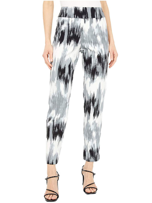 Krazy Larry Pull-On Ankle Pants in the Black and Grey Brush print on and White Background