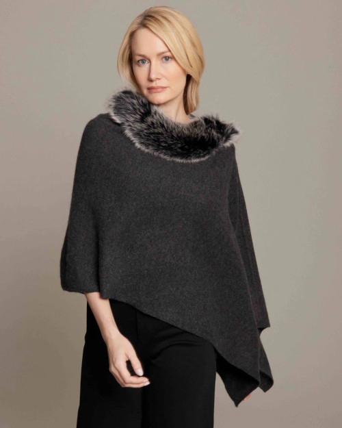 Alashan cashmere  Windchill Fox Trim Cashmere Topper in Charcoal