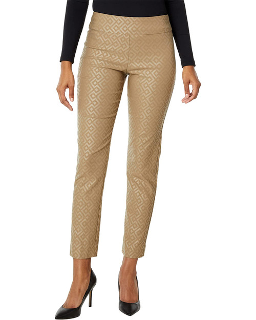 Krazy Larry Pull-On Ankle Pants in Taupe Geometric Pattern 