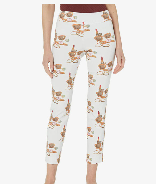 Krazy Larry Pull-On Ankle Pants in Lipstick Print with a white background 