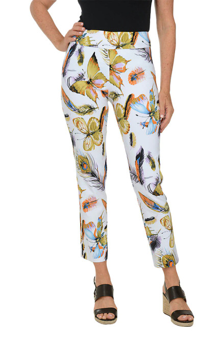 Krazy larry Pull-On Ankle Pants in Butterfly multi print with a white background 