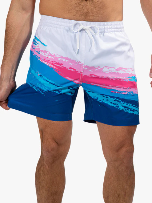 View of  stretch fabric on the Chubbies The Back to the Futures 7" Lined Classic Swim Trunk 