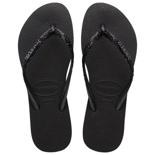 Havaianas Slim Glitter II in Black Featuring Black glitter detail on the upper thong 