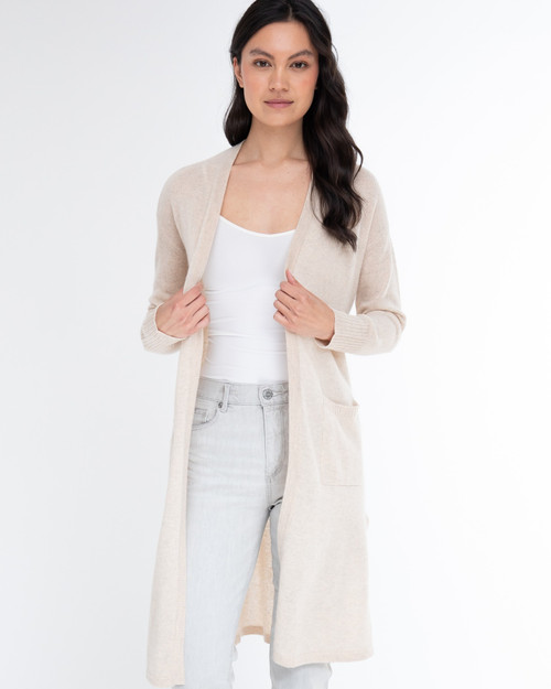 Alashan Cashmere 100% Cashmere Effortless Long Duster With Pockets in Dune