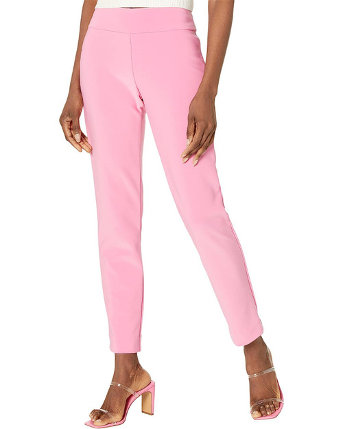 Front View of Krazy Larry Microfiber Skinny Pull-On Dress Pants in Bubblegum