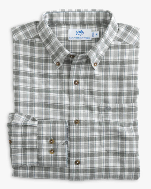 Southern Tide  Heather Chipley Plaid Intercoastal Flannel Sport Shirts in Heather Shadow Grey