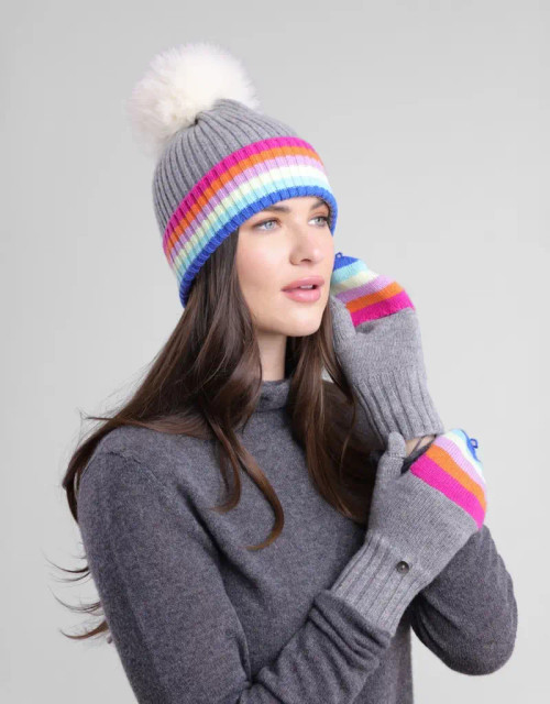 Alashan Cashmere 100% Cashmere Rainbow Fingerless Glove - Flagstone 