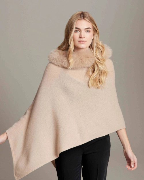 Cashmere Luxe Windchill Fox Trim Topper - Chai
