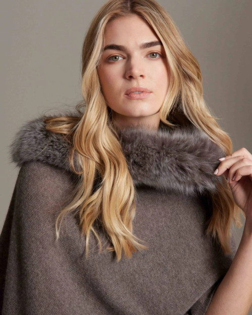 Alashan Cashmere Luxe Windchill Fox Trim Topper in Portobello