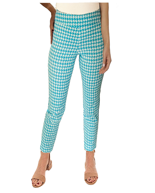 Krazy Larry Pull-On Ankle Pants in Turquoise Houndstooth