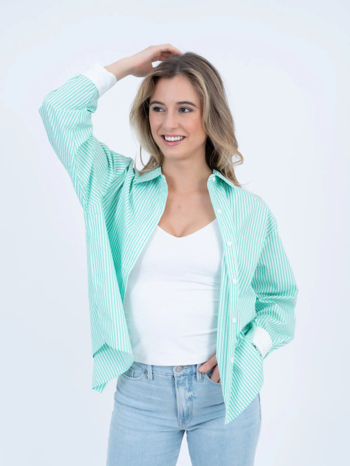 Burgess Sweaters The Classic Striped Button Down Shirt in Green