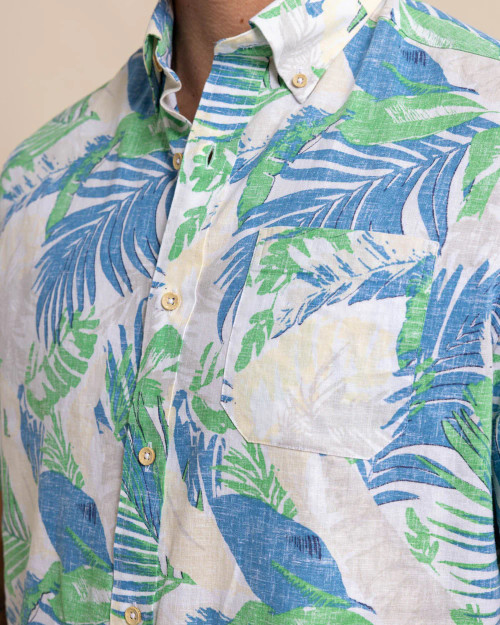 Southern Tide Paradise Palms Linen Rayon Short Sleeve Sport Shirt| Island Pursuit | Free shipping over $100