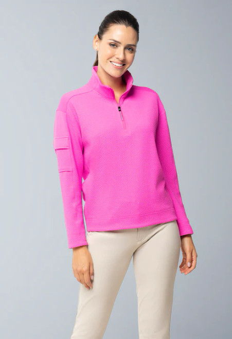 Ibkul Women's Solid Popcorn Stitch 1/4 Zip Pullover