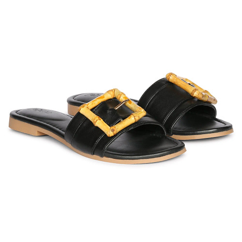 Jelavu's  Amsterdam Flat Black Slip-On Sandal