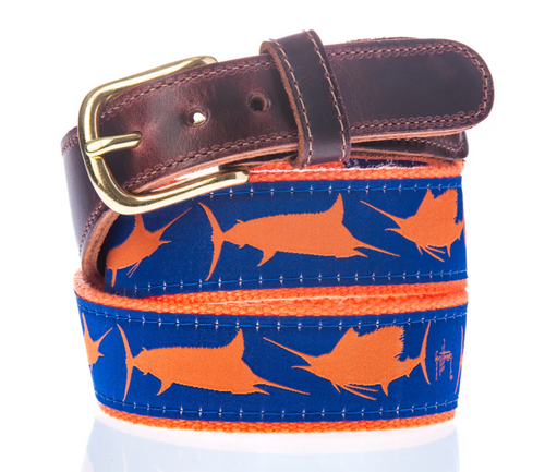 Preston Belts Men's Three Billfish Leather Tab Belt