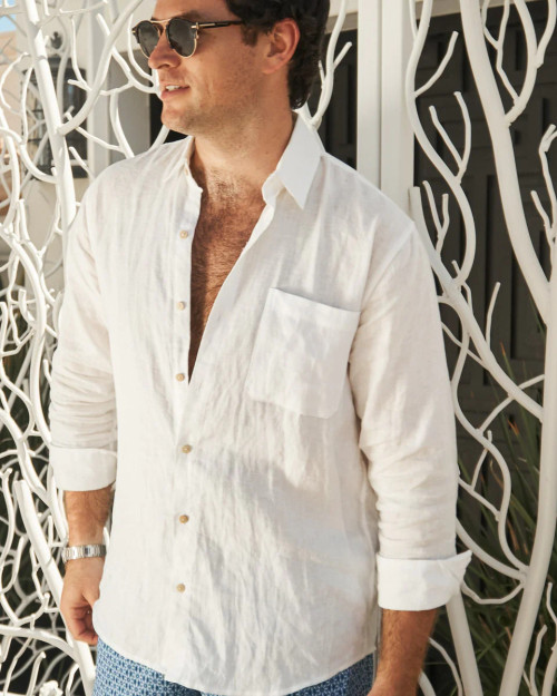 Kenny Flower Men's Casa Blanca Long Sleeve White Linen Shirt