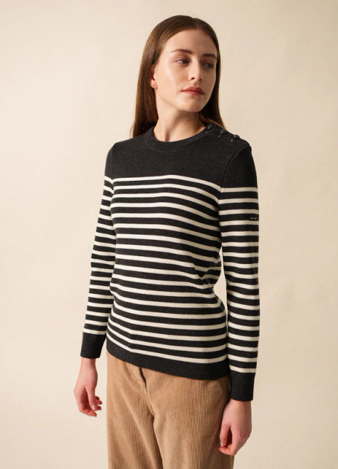 Saint James Women's Rochefort Sailor Stripe Crew Neck Pullover Sweater 