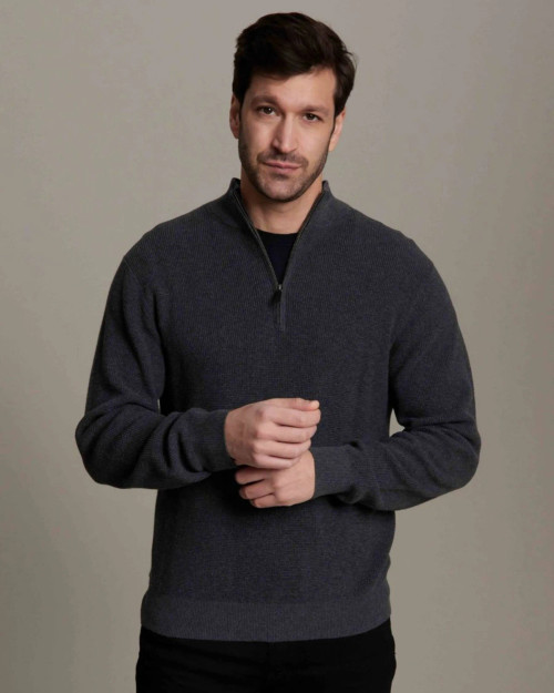 Alashan Cashmere Men's Cotton Cashmere Thermal 1/4 Mock Neck