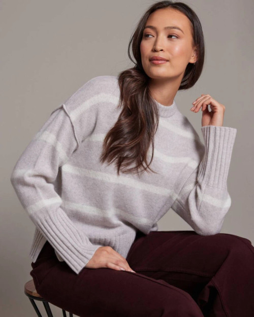Alashan Cashmere Women's 100% Cashmere Elle Lurex & Angora Stripe Crew Sweater