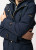 View of Zipper and button detail in Gold of the Saint James Ste Claire Long Parka Jacket Admiral Dark Blue