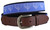 Belted Cow Boat Hull Leather Tab Belt with a white graphic boat hull on a medium blue background.