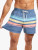 Chubbies The Retro Sets 5.5" Classic Swim Trunk in Navy featuring horizontal stripes in light blue,yellow and Coral on a navy background 