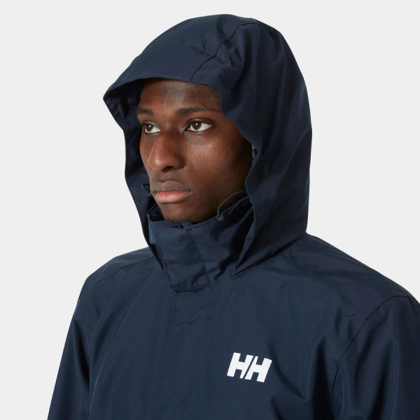 View with hood for the Helly Hansen Men's Dubliner Waterproof Jacket in Navy

