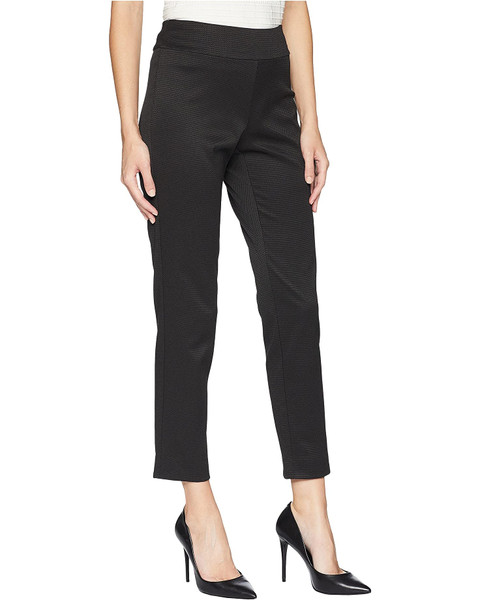Pull-On Textured Pique Ankle Pants - Black