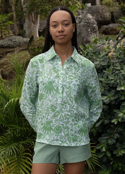 HIHO Women's Shade 4 Button Placket Long Sleeve Top