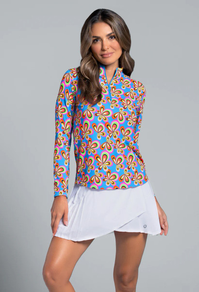 Ibkul Women's Arya Print Long Sleeve Mock Neck Top