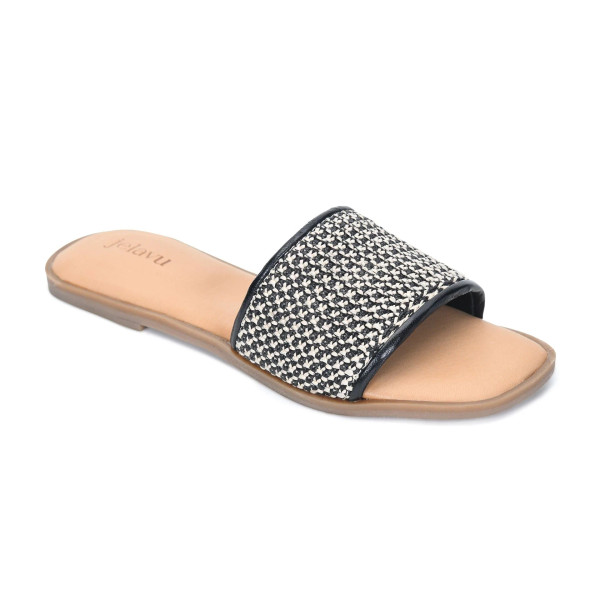 Jelavu's Delicate Raffia Black Slip-On Sandal