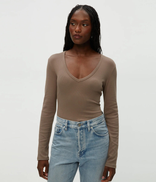 Michael Stars Women's Remi V-Neck Long Sleeve Tee