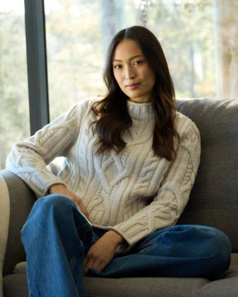 Alashan Cashmere Women's 100% Merino Breckenridge Cable Mock Neck Sweater