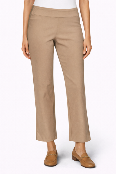 Krazy Larry Pull-On Stretch Linen Wide Ankle Pants in Taupe