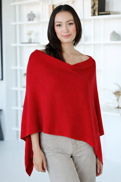 Alashan cashmere Cashmere Draped Dress Topper in Crimson