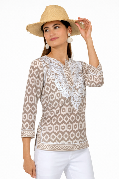 Gretchen Scott Women's Geo Embroidered Silky Tunic