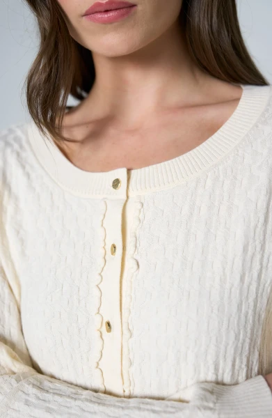 Liverpool Los Angeles Button Front Cardigan Sweater with Ruffles