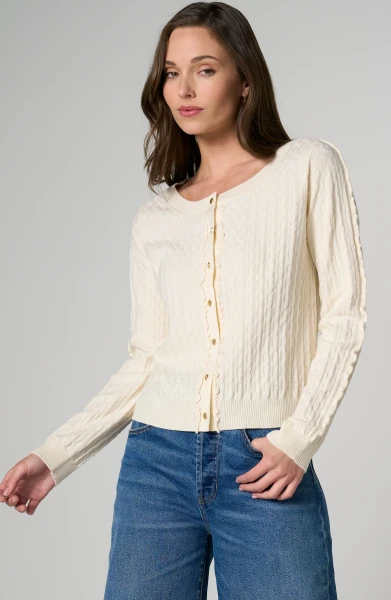 Liverpool Los Angeles Button Front Cardigan Sweater with Ruffles