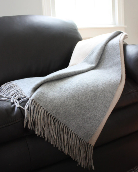 Alashan Cashmere Cashmere Blend Double Faced Throw Ash and Bisque