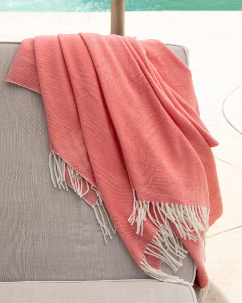 Alashan Cashmere Cotton & Acrylic "The Adirondack Herringbone" Woven Throw in Coral Clay 