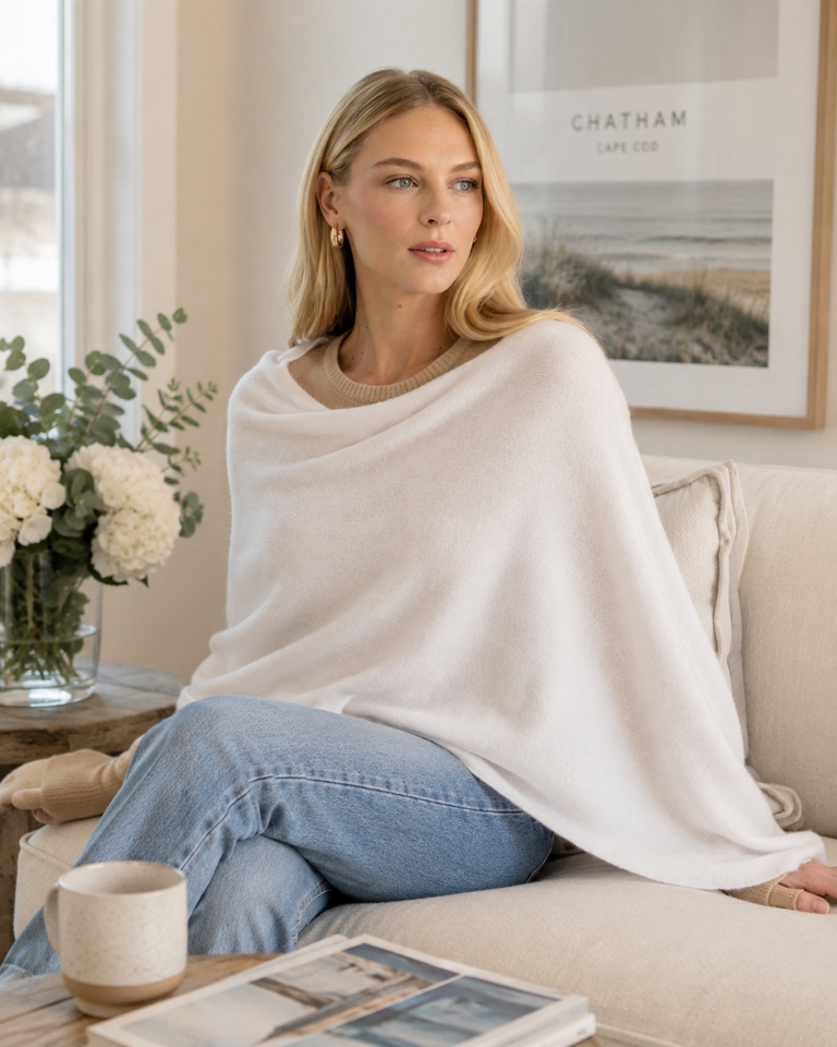 Alashan Cashmere 4-in-1 Cashmere Dress Topper in white.