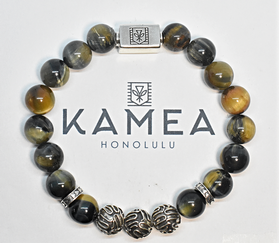 Ho'okele Bracelet 10 mm Yellow/Blue Tiger Eye