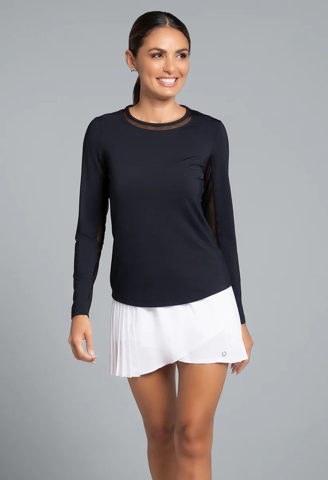 Ibkul Long Sleeve Crew Neck with Mesh in Black 