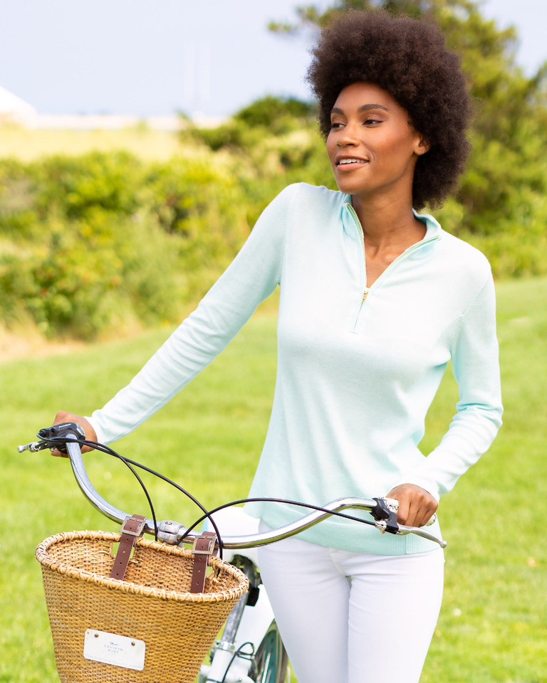 Claudia Nicole Cotton Cashmere Tee Time Half Zip Pullover in  Opal