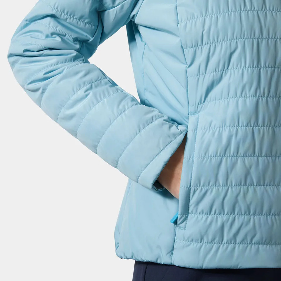 Close up of Helly Hansen Eco-friendly Women's Crew Insulator Sailing Jacket in Light Cyan